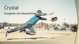  Presentation with vintage baseball - Cool new slide set with leaping to catch a baseball backdrop and a soft green colored foreground