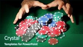  Presentation with poker chips - PPT theme featuring learing - poker chips and hands above background and a ocean colored foreground
