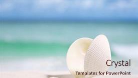  Presentation with sea shell - Slide deck enhanced with learing - white sea shell on beach background and a  colored foreground