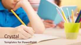  Presentation with smart relay - Slides with child learning - portrait of smart lad drawing background and a lemonade colored foreground