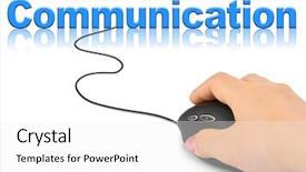  Presentation with communication at work - Cool new theme with learn communicate - hand with computer mouse backdrop and a white colored foreground