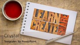  Presentation with spiral notebook - Presentation design consisting of learn-create-share-workspace-flat background and a coral colored foreground