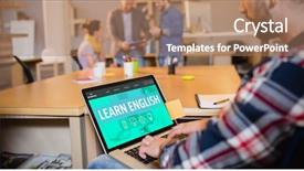  Presentation with interface - Amazing PPT theme having learn english interface against graphic backdrop and a coral colored foreground