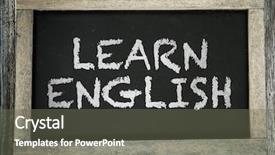  Presentation with learn - PPT theme featuring learn english written on chalkboard background and a gray colored foreground