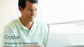  Presentation with learn - Slide deck having learn man - mature student using computer background and a  colored foreground