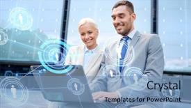  Presentation with business communication - Cool new theme with learn multimedia - business communication technology and people backdrop and a teal colored foreground