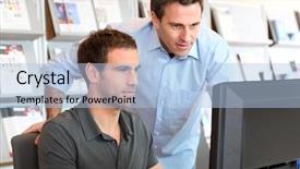  Presentation with front office hotel - Beautiful slide deck featuring learn multimedia - workmates in office in front backdrop and a light blue colored foreground