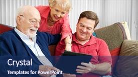  Presentation with fall prevention elderly - Presentation theme consisting of learn old man woman - adult son and elderly parents background and a navy blue colored foreground