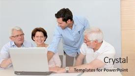  Presentation with job search - Audience pleasing presentation theme consisting of learn old man woman - group of senior people attending backdrop and a  colored foreground