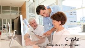  Presentation with business training - Amazing slides having learn old man woman - group of senior people backdrop and a  colored foreground