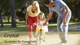  Presentation with man riding big bike motor - Presentation theme with learn old man woman - parents teaching daughter to ride background and a lemonade colored foreground