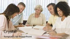  Presentation with students - Audience pleasing slides consisting of learn write - adult students studying together backdrop and a coral colored foreground