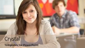  Presentation with female college student uti - Slides featuring learn write - female teenage student studying background and a coral colored foreground