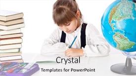  Presentation with homework - Theme consisting of learn write - girl is doing homework isolated background and a white colored foreground