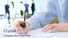  Presentation with writing - Slide set featuring learn write - hands writing on a paper background and a sky blue colored foreground