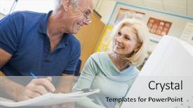  Presentation with skills - Theme featuring learn write - mature students learning computer skills background and a light gray colored foreground