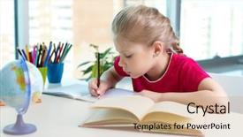  Presentation with learn - Slide set having learn write - portrait of lovely girl drawing background and a coral colored foreground