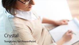  Presentation with professional learning community - PPT theme consisting of learn write - professional psychologist listening attentively background and a lemonade colored foreground