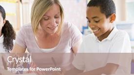  Presentation with taking notes - PPT theme with learn write - student in class taking notes background and a coral colored foreground