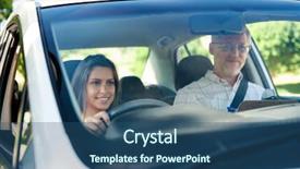  Presentation with old car - PPT layouts featuring learner driver student driving car background and a ocean colored foreground