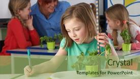  Presentation with learning - Audience pleasing slides consisting of learning about plants in school backdrop and a mint green colored foreground