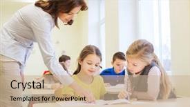  Presentation with school elementary - Audience pleasing PPT theme consisting of learning and people concept - teacher backdrop and a coral colored foreground
