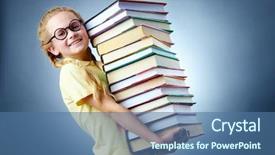  Presentation with public health stack of books - PPT layouts consisting of learning blue - image of happy schoolgirl background and a  colored foreground
