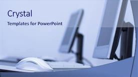  Presentation with classroom - Presentation design with learning centers - computer classroom two computers background and a sky blue colored foreground