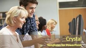  Presentation with computers - Audience pleasing theme consisting of learning computor - students working on computers backdrop and a violet colored foreground