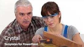  Presentation with apprentice - PPT theme featuring learning curve - experienced tradesman supervising his apprentice background and a tawny brown colored foreground