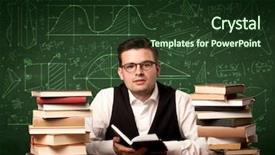  Presentation with school desk - Beautiful presentation design featuring learning curve - young passionate male teacher sitting backdrop and a  colored foreground