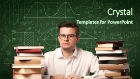  Presentation with school desk - Slides with learning curve - young passionate male teacher sitting background and a tawny brown colored foreground