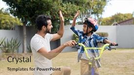  Presentation with father and son - Slide deck consisting of learning cycle - father and son doing high background and a  colored foreground