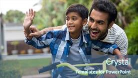  Presentation with father and son - Slides consisting of learning cycle - father and son waving hand background and a  colored foreground