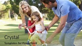  Presentation with man riding big bike motor - Presentation with learning cycle - parents teaching daughter to ride background and a mint green colored foreground