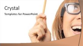  Presentation with learning difficulties - Presentation theme with learning difficulties - happy woman in retro glasses background and a  colored foreground