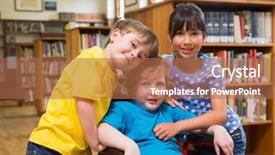  Presentation with elementary school - PPT theme consisting of learning disabilities - cute pupils hugging background and a coral colored foreground