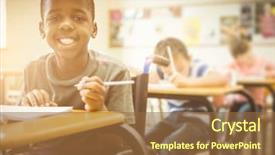  Presentation with school elementary - PPT theme having learning disabilities - disabled pupil smiling at camera background and a tawny brown colored foreground