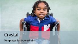  Presentation with classroom - Presentation theme having learning disabilities - portrait of handicapped boy background and a light blue colored foreground