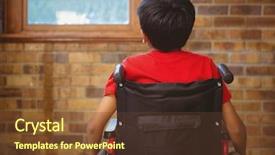  Presentation with wheelchair - Beautiful PPT theme featuring learning disabilities - rear view of little boy backdrop and a tawny brown colored foreground