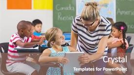  Presentation with learning disabilities - Slide set enhanced with learning disabilities - smiling schoolgirl and teacher using background and a coral colored foreground