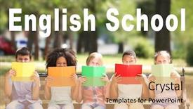  Presentation with school kids - Slide deck having learning english - cute kids with books background and a coral colored foreground