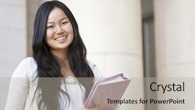  Presentation with college - Slides having learning experience - attractive asian college student portrait background and a light gray colored foreground