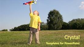  Presentation with iot and plane - Audience pleasing presentation consisting of learning fly - boy with plane on meadow backdrop and a tawny brown colored foreground