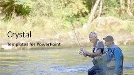  Presentation with fishing - Slide set featuring learning fly - flyfisherman with fishing guide background and a soft green colored foreground