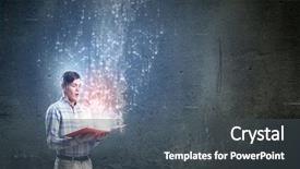  Presentation with book - Audience pleasing slide set consisting of learning fly - guy with book in hands backdrop and a dark gray colored foreground