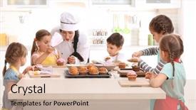  Presentation with teacher - Slides enhanced with learning future - group of children and teacher background and a soft green colored foreground