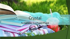  Presentation with glasses - PPT theme featuring summer reading - books glasses and drink background and a arctic colored foreground