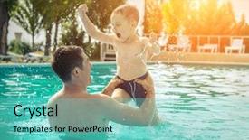  Presentation with water sun - Amazing slide deck having father and son funny in water pool under sun light at summer day leisure and swimming at holidays backdrop and a seafoam green colored foreground