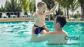  Presentation with water sun - PPT layouts enhanced with father and son funny in water pool under sun light at summer day leisure and swimming at holidays background and a seafoam green colored foreground